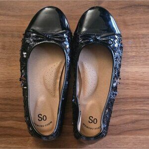 SO Memory Foam Black Sequin Flats Size Girls 3